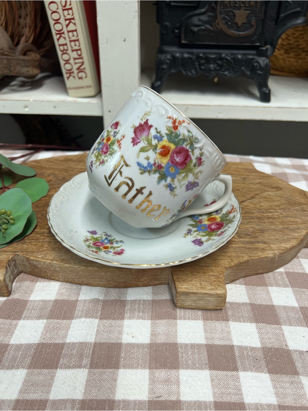 Vintage father cup and saucer floral decor gift grandma core